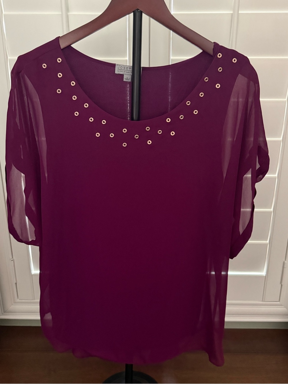 Joseph Plum Chiffon Blouse with Gold Eyelets